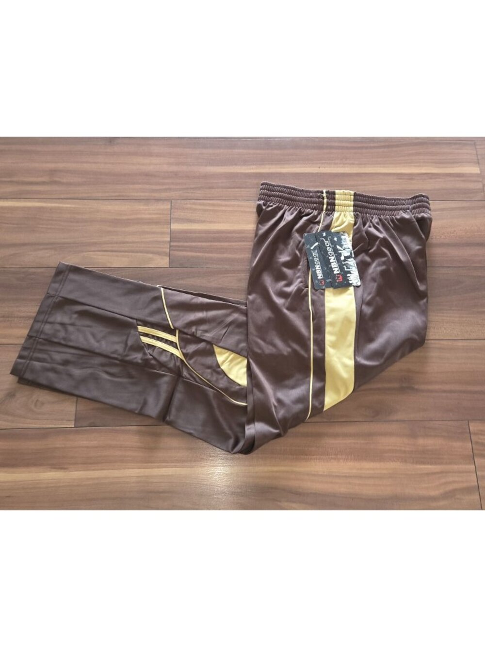 NBN Gear Elastic Waist Drawstring Athletic Sweatpants Chocolate/Khaki Men Sz Lar